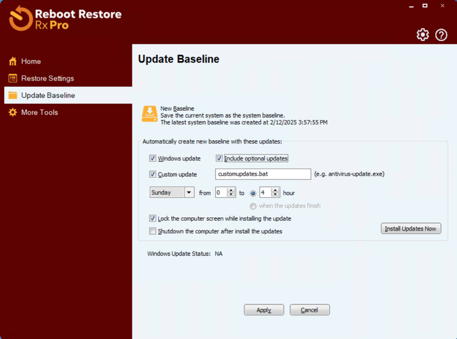 How do I use the Custom Update settings?